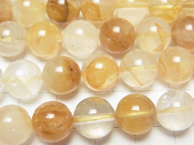 [Video] Yellow Hematite Quartz Round 10mm half or 1strand beads (aprx.15inch / 36cm)