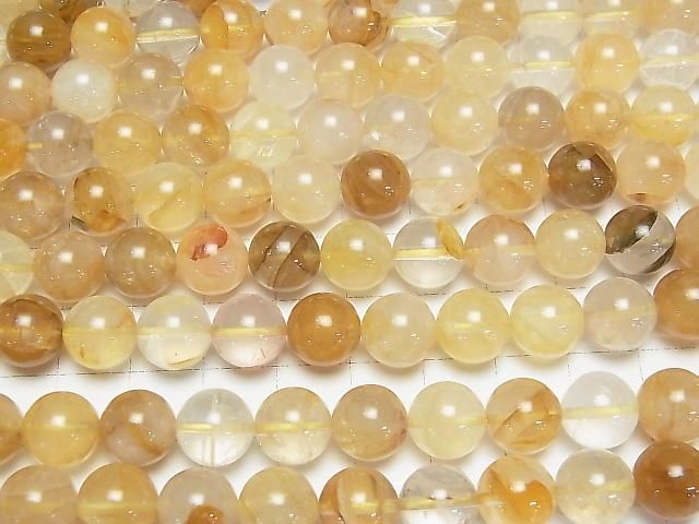 [Video] Yellow Hematoid Quartz Round 10mm half or 1-strand beads (approx. 15 inches/36 cm)