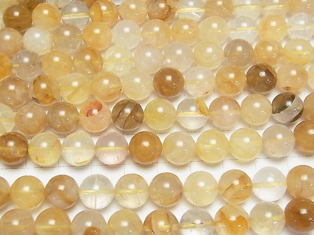 [Video] Yellow Hematite Quartz Round 10mm half or 1strand beads (aprx.15inch / 36cm)