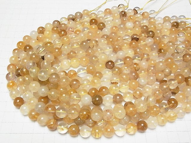 [Video] Yellow Hematite Quartz Round 10mm half or 1strand beads (aprx.15inch / 36cm)