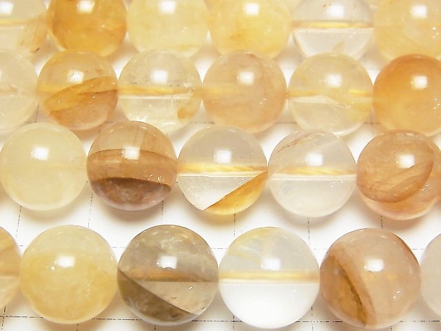 [Video] Yellow Hematite Quartz Round 12 mm half or 1 strand beads (aprx.15 inch / 36 cm)