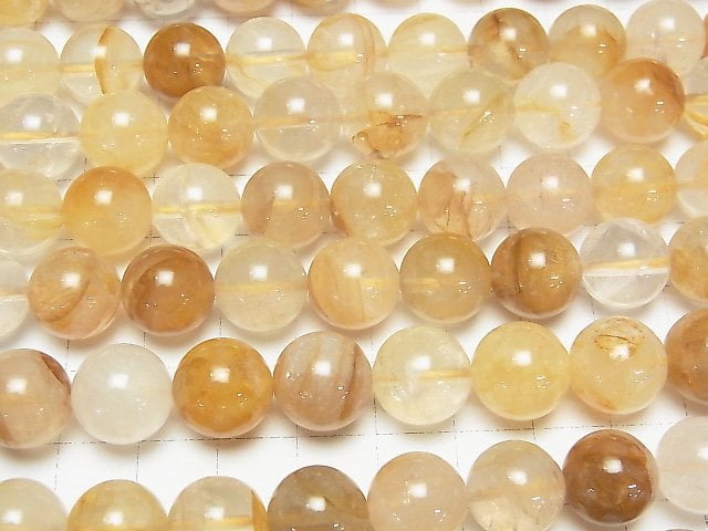 [Video] Yellow Hematite Quartz Round 12 mm half or 1 strand beads (aprx.15 inch / 36 cm)