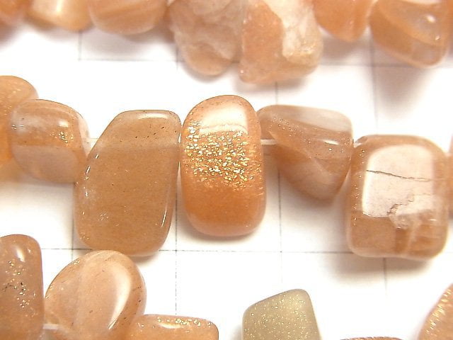 [Video] Orange Moonstone AA + Flat Nugget Top Side Drilled Hole 1strand beads (aprx.14inch / 35cm)