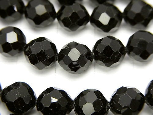 [Video] High Quality! Black Tourmaline AA++ - AA+ 48 Faceted Round 8 mm half or 1 strand beads (aprx.15 inch / 37 cm)