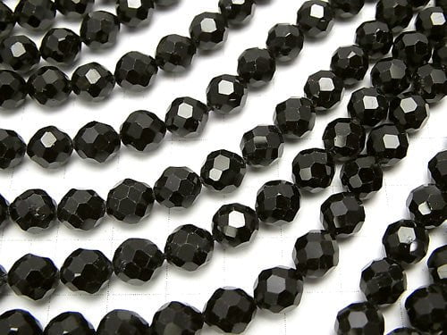 [Video] High Quality! Black Tourmaline AA++ - AA+ 48 Faceted Round 8 mm half or 1 strand beads (aprx.15 inch / 37 cm)