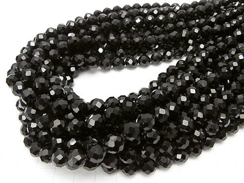 [Video] High Quality! Black Tourmaline AA++ - AA+ 48 Faceted Round 8 mm half or 1 strand beads (aprx.15 inch / 37 cm)