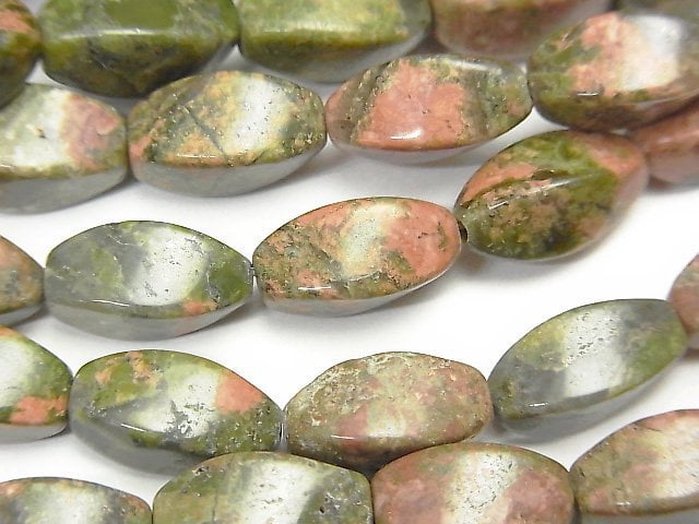 Rice, Twist, Unakite Gemstone Beads