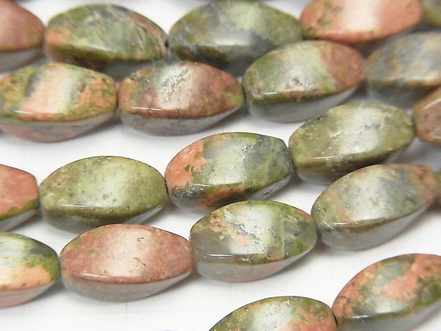 [Video]1strand $8.79! Unakite Twist Faceted Rice 12x6x6 1strand beads (aprx.15inch / 37cm)