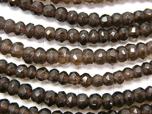 Smoky Quartz AAA Faceted Button Roundel 4x4x3mm half or 1strand beads (aprx.15inch/38cm)