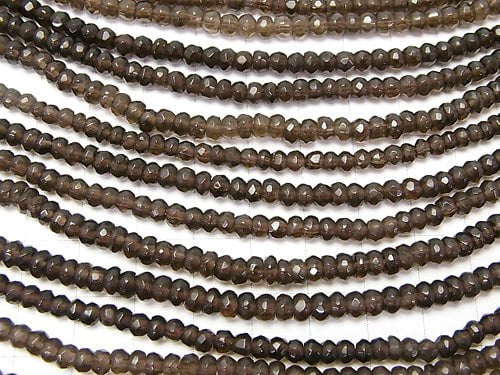 Smoky Quartz AAA Faceted Button Roundel 4x4x3mm half or 1strand beads (aprx.15inch/38cm)