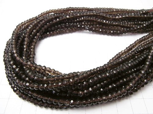 Smoky Quartz AAA Faceted Button Roundel 4x4x3mm half or 1strand beads (aprx.15inch/38cm)