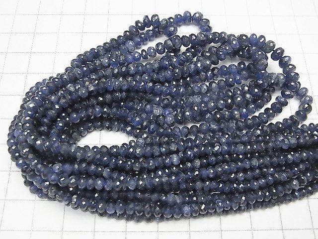 [Video] MicroCut!  Top Quality Sapphire AAA+ Faceted Button Rondelle  1/4 or 1strand beads (aprx.16inch/40cm)