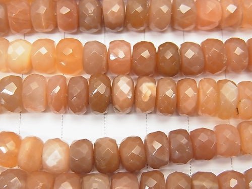 [Video] High Quality Orange Moonstone AAA - AAA - Faceted Button Roundel Color gradation half or 1strand beads (aprx.7inch / 18 cm)