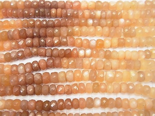 [Video] High Quality Orange Moonstone AAA - AAA - Faceted Button Roundel Color gradation half or 1strand beads (aprx.7inch / 18 cm)