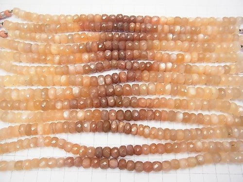 [Video] High Quality Orange Moonstone AAA - AAA - Faceted Button Roundel Color gradation half or 1strand beads (aprx.7inch / 18 cm)