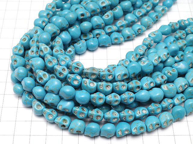 Magnesite Turquoise Skull 10x8x9mm 1strand beads (aprx.15inch / 37cm)