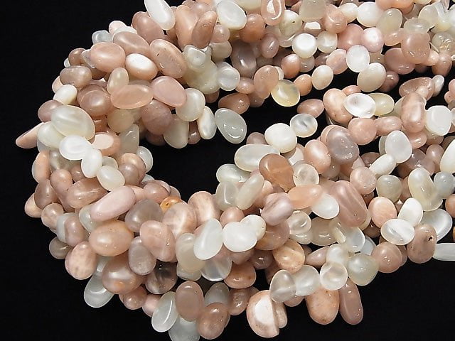 [Video] White & Orange Moonstone AA Flat Nugget Top Side Drilled Hole 1strand beads (aprx.15inch / 36cm)