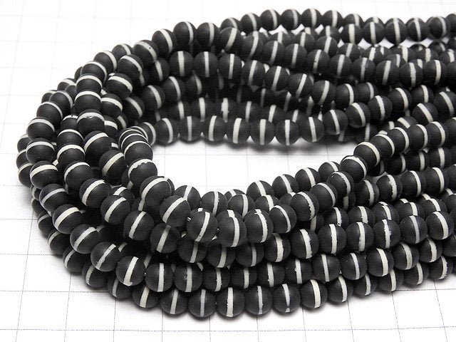 White Line Carved Frost Onyx Round 6 mm half or 1 strand beads (aprx.15 inch / 38 cm)