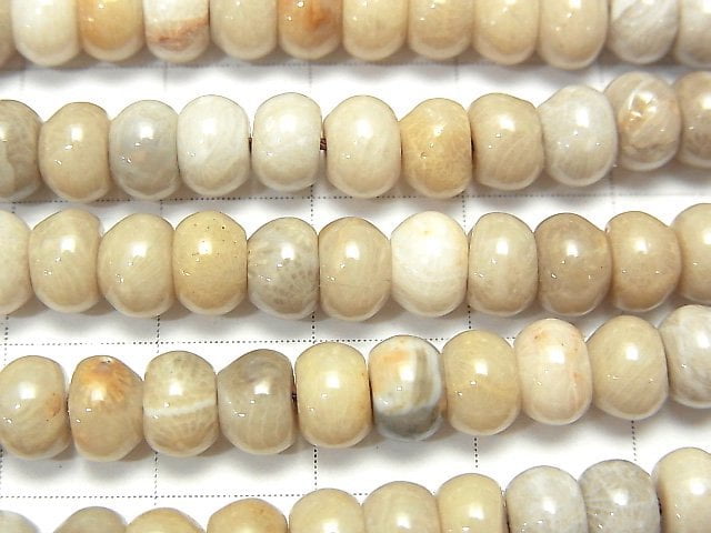 [Video] Fossil Coral Roundel 6x6x4mm 1strand beads (aprx.15inch / 37cm)