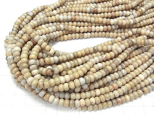 [Video] Fossil Coral Rondelle 6x6x4mm 1strand beads (aprx.15inch / 37cm)