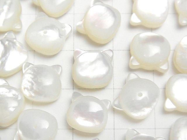 [Video] White Shell (Silver-lip Oyster) AAA Cat Motif 10x9.5mm [Half Drilled Hole (Back)] 1pc