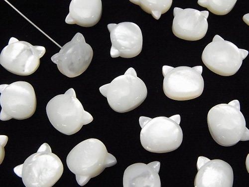 [Video] White Shell (Silver-lip Oyster) AAA Cat Motif 10x9.5mm [Half Drilled Hole (Back)] 1pc