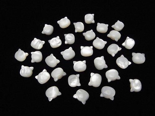 [Video] White Shell (Silver-lip Oyster) AAA Cat Motif 10x9.5mm [Half Drilled Hole (Back)] 1pc