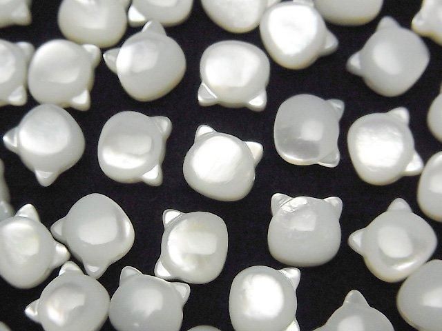 [Video] White Shell (Silver-lip Oyster) AAA Cat Motif 7x6mm [Horizontal Hole] 1pc