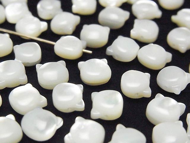 [Video] White Shell (Silver-lip Oyster) AAA Cat Motif 7x6mm [Horizontal Hole] 1pc