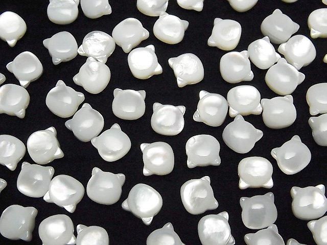 [Video] White Shell (Silver-lip Oyster) AAA Cat Motif 7x6mm [Horizontal Hole] 1pc
