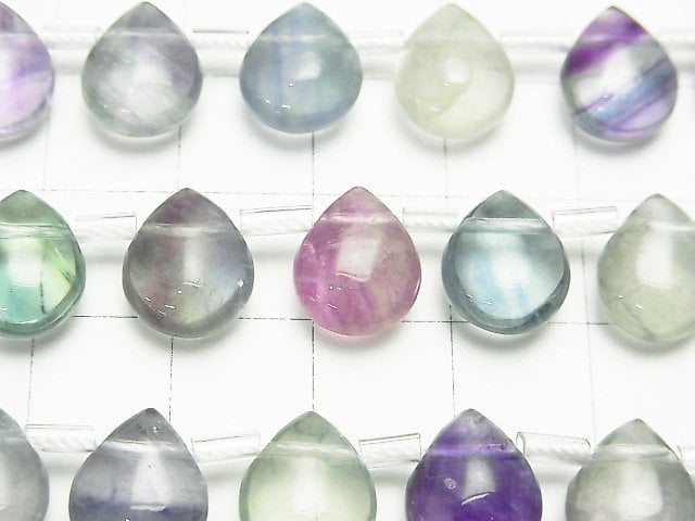 [Video] Multicolor Fluorite AAA- Pear shape (Smooth) 12x9x6mm 1strand beads (aprx.6inch/16cm)