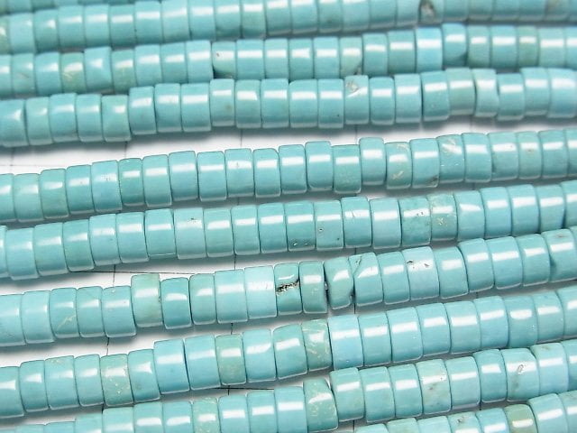 [Video] Magnesite Turquoise Roundel (Heishi) 4x4x2mm 1strand beads (aprx.15inch / 38cm)