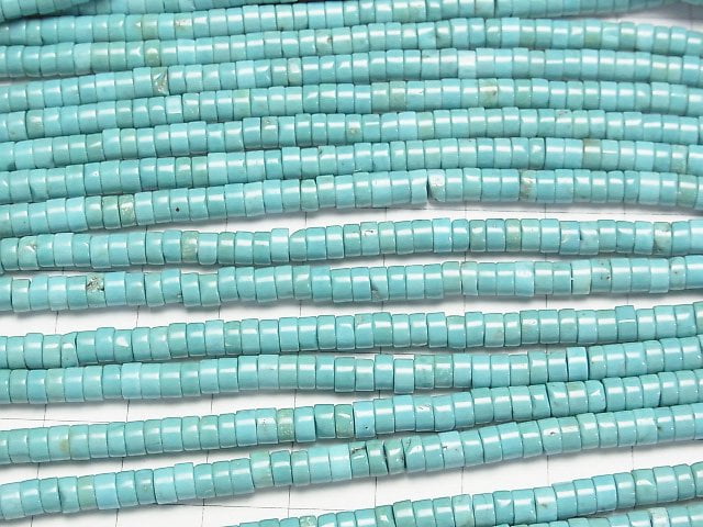 [Video] Magnesite Turquoise Roundel (Heishi) 4x4x2mm 1strand beads (aprx.15inch / 38cm)