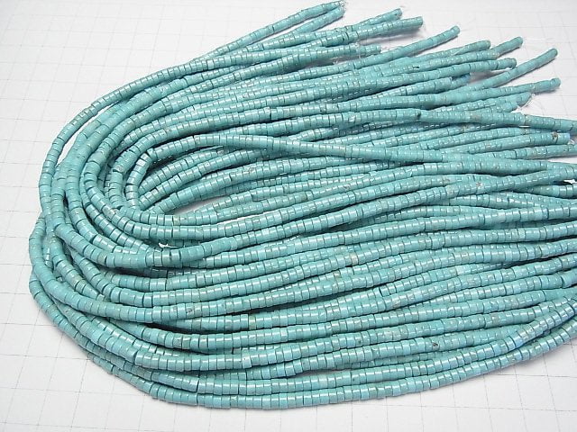 [Video] Magnesite Turquoise Roundel (Heishi) 4x4x2mm 1strand beads (aprx.15inch / 38cm)