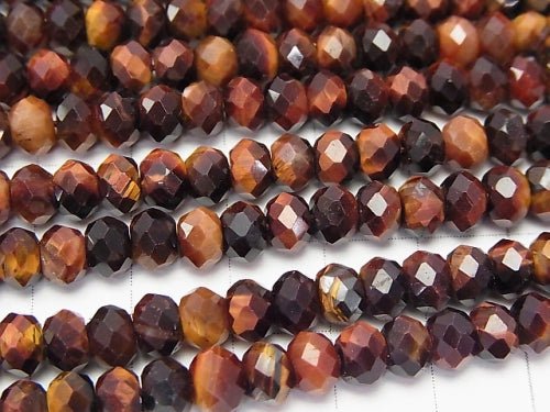 High Quality! Red Tiger's Eye AA ++ Faceted Button Roundel 6 x 6 x 4 half or 1 strand beads (aprx.15 inch / 38 cm)