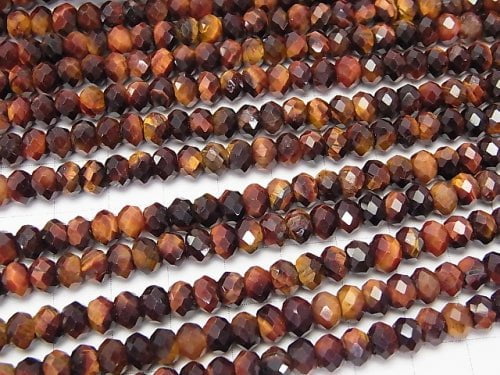 High Quality! Red Tiger's Eye AA ++ Faceted Button Roundel 6 x 6 x 4 half or 1 strand beads (aprx.15 inch / 38 cm)