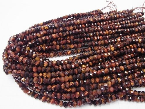 High Quality! Red Tiger's Eye AA ++ Faceted Button Roundel 6 x 6 x 4 half or 1 strand beads (aprx.15 inch / 38 cm)