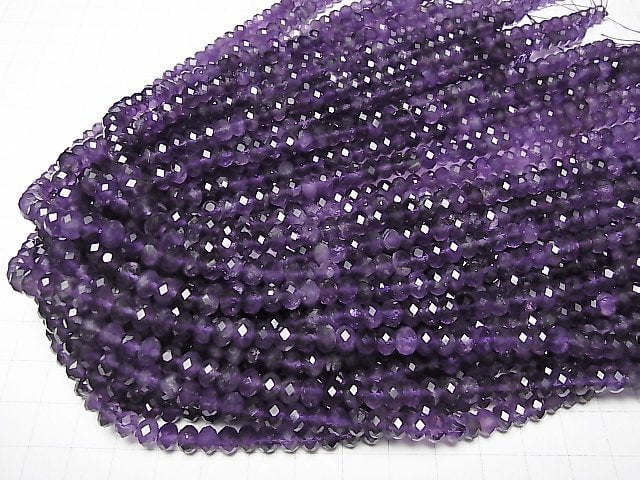 [Video] High Quality! Amethyst AA Faceted Button Roundel 6x6x4mm half or 1strand beads (aprx.15inch / 38cm)