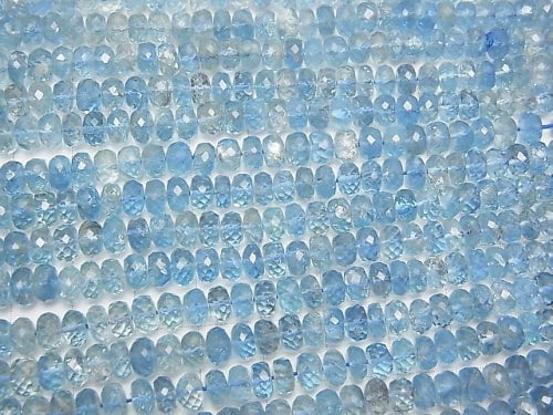 [Video] 1strand $287.99High Quality Aquamarine AAA+ Faceted Button Roundel  1strand beads (aprx.16inch/40cm)