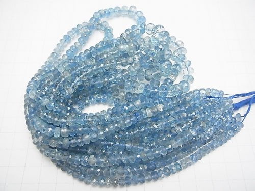 [Video] 1strand $287.99High Quality Aquamarine AAA+ Faceted Button Roundel  1strand beads (aprx.16inch/40cm)