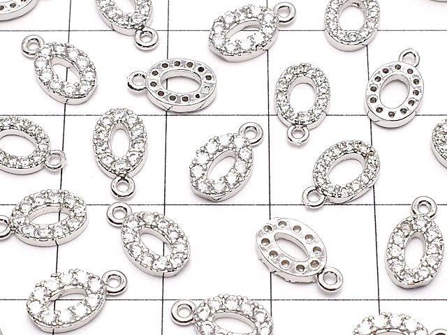 3pcs $3.79! Metal Parts Oval Charm w / CZ Silver Color 3pcs