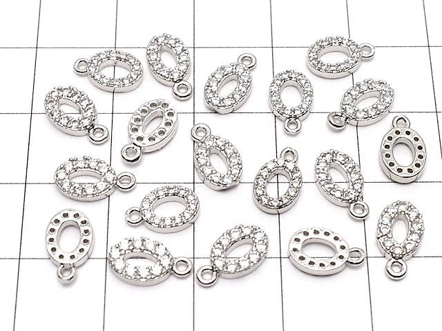 3pcs $3.79! Metal Parts Oval Charm w / CZ Silver Color 3pcs