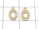 Metal Parts Oval Charm w / CZ Gold Color 3pcs