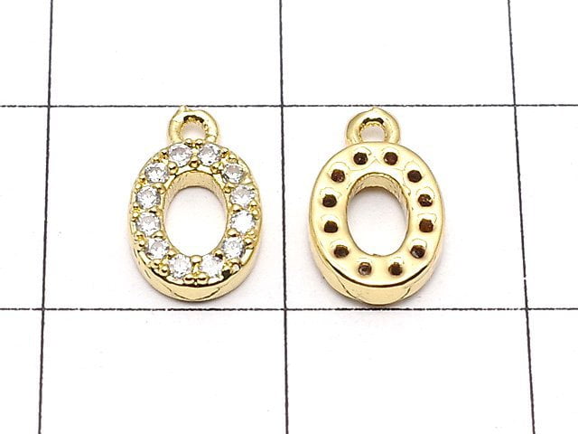 Metal Parts Oval Charm w / CZ Gold Color 3pcs