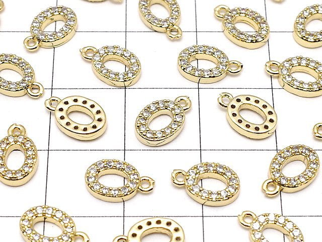 Metal Parts Oval Charm w / CZ Gold Color 3pcs