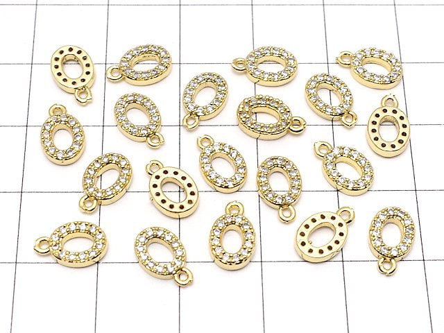 Metal Parts Oval Charm w / CZ Gold Color 3pcs