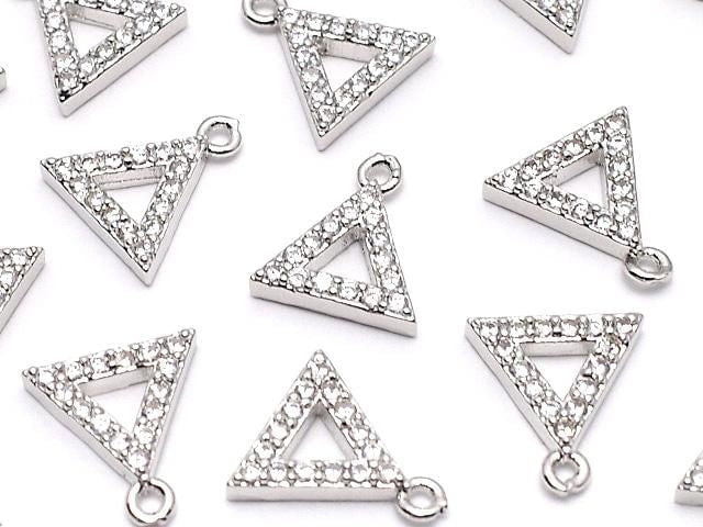 Metal parts Triangle charm w/CZ silver color 3pcs