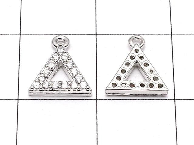Metal Triangle Charm with CZ Silver Color (3 pieces)