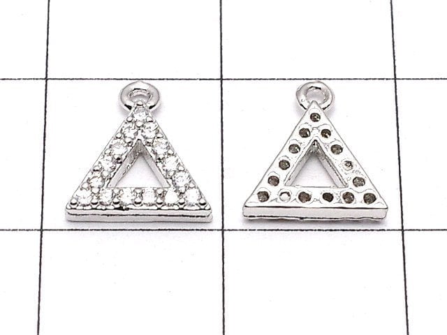 3pcs $3.79! Metal Parts Triangle Charm w / CZ Silver Color 3pcs