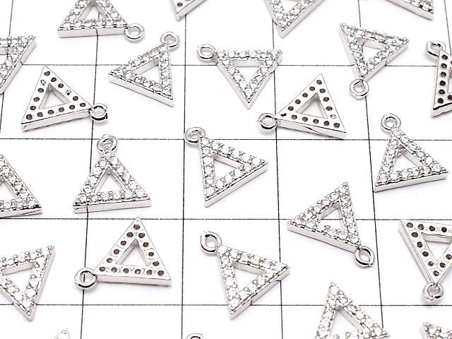 3pcs $3.79! Metal Parts Triangle Charm w / CZ Silver Color 3pcs